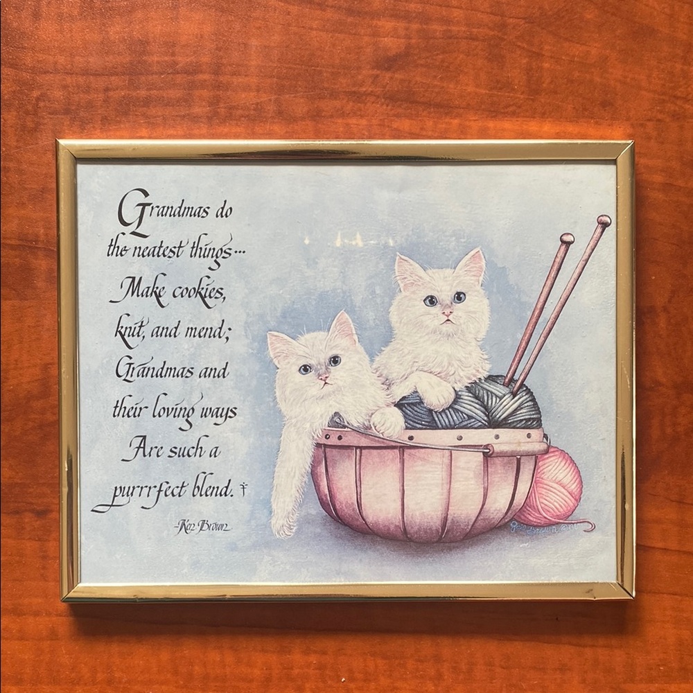Grandma and Kittens Quote in Hanging Frame - White Kittens in Yarn
